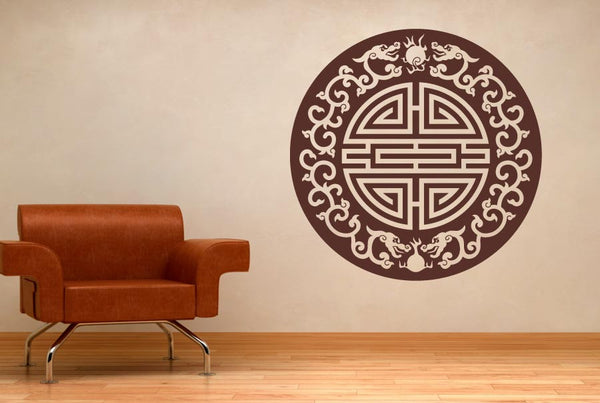 Asian Motif With Floral Dragons Wall Sticker