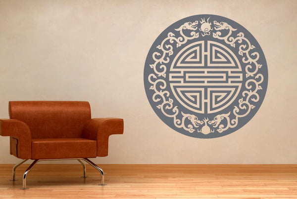 Asian Motif With Floral Dragons Wall Sticker
