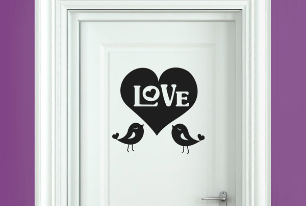 Big Love Heart With Two Cute Birds Door Room Sticker