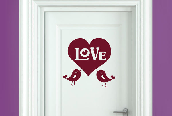 Big Love Heart With Two Cute Birds Door Room Sticker
