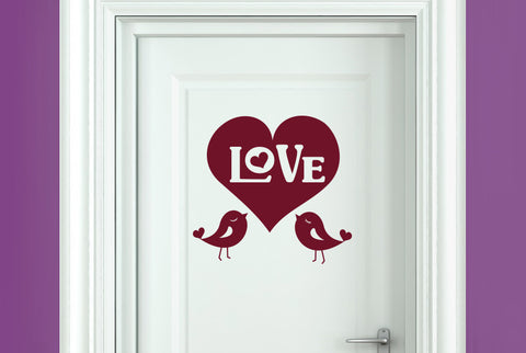 Big Love Heart With Two Cute Birds Door Room Sticker