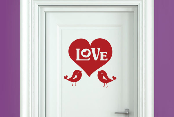 Big Love Heart With Two Cute Birds Door Room Sticker