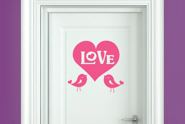 Big Love Heart With Two Cute Birds Door Room Sticker