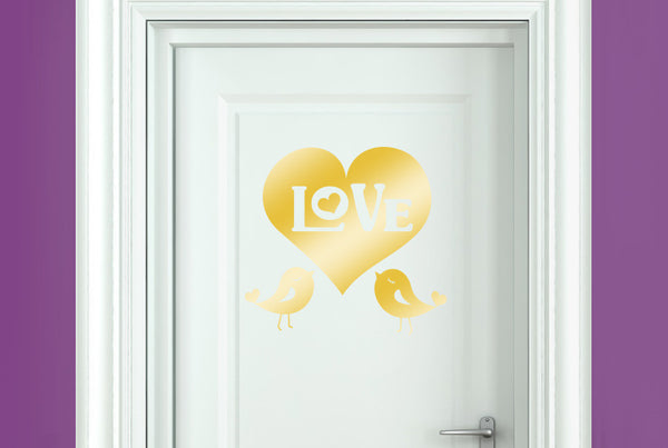 Big Love Heart With Two Cute Birds Door Room Sticker