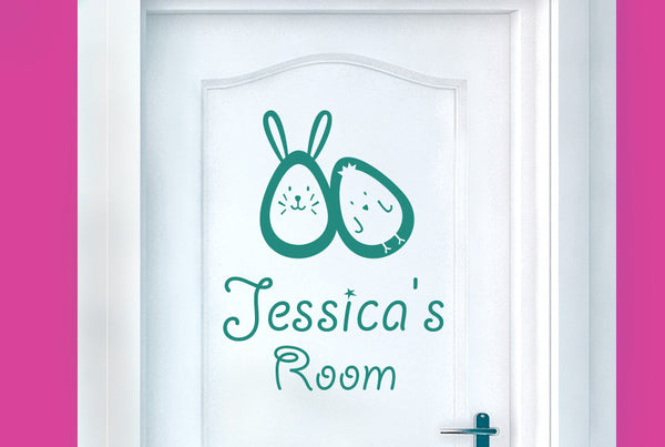 Personalised Bunny Rabbit Egg And Chick Kids Door Room Sticker