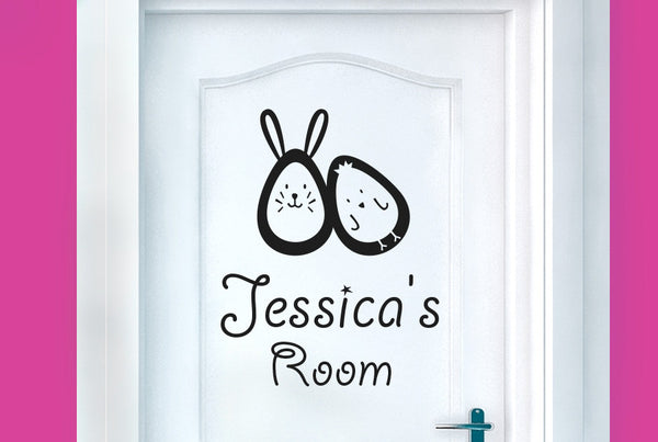 Personalised Bunny Rabbit Egg And Chick Kids Door Room Sticker