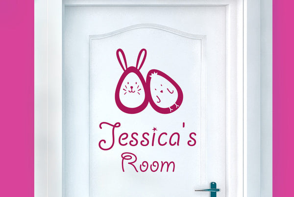 Personalised Bunny Rabbit Egg And Chick Kids Door Room Sticker