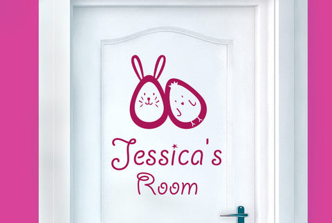 Personalised Bunny Rabbit Egg And Chick Kids Door Room Sticker