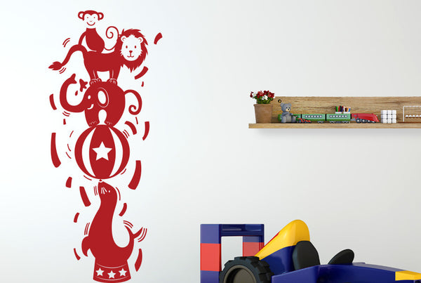 Circus Animals Balancing On Seals Ball Wall Sticker