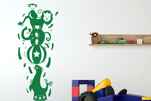 Circus Animals Balancing On Seals Ball Wall Sticker