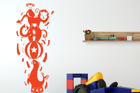 Circus Animals Balancing On Seals Ball Wall Sticker
