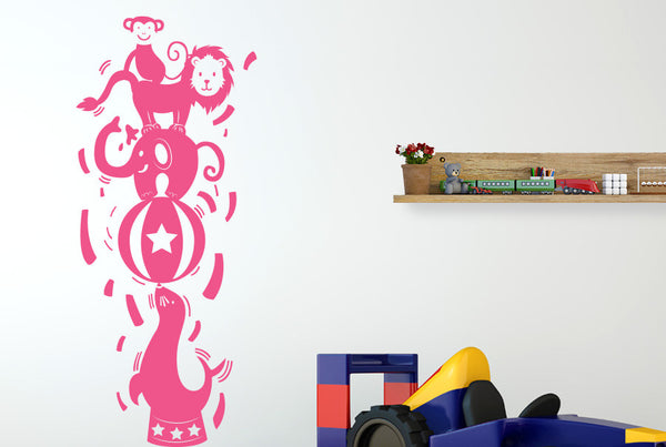 Circus Animals Balancing On Seals Ball Wall Sticker