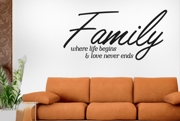 Family Where Life Begins And Love Never Ends Script Wall Sticker