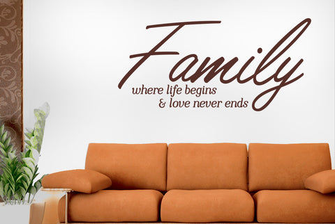 Family Where Life Begins And Love Never Ends Script Wall Sticker
