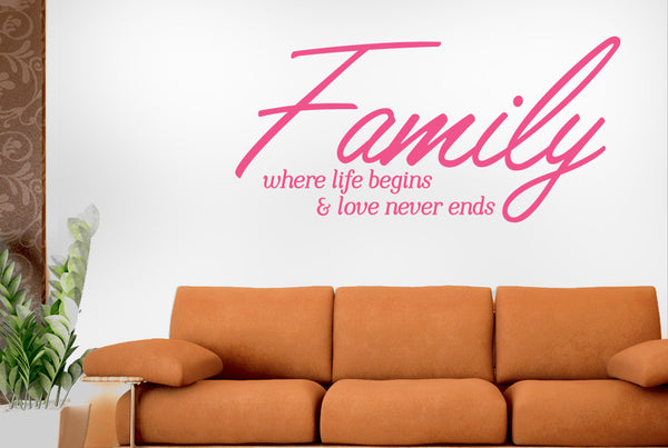 Family Where Life Begins And Love Never Ends Script Wall Sticker