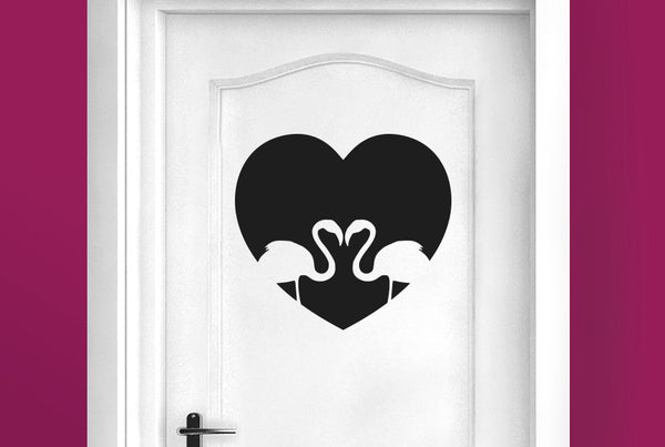 Flamingo Love Heart Door Room Sticker
