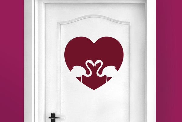 Flamingo Love Heart Door Room Sticker