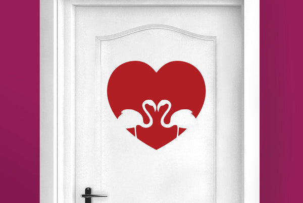 Flamingo Love Heart Door Room Sticker