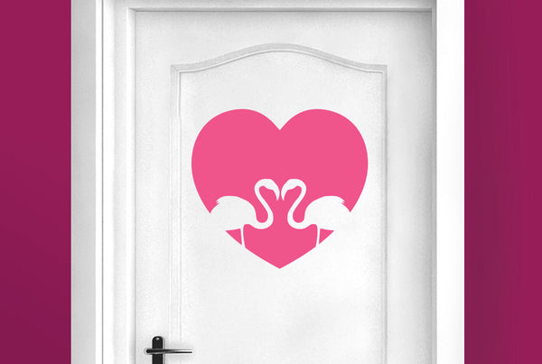 Flamingo Love Heart Door Room Sticker