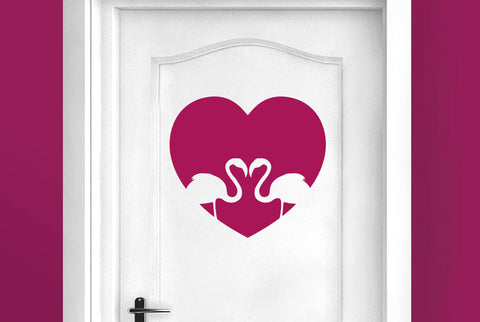 Flamingo Love Heart Door Room Sticker