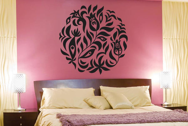 Flowers And Leafs Within Circle Wall Sticker