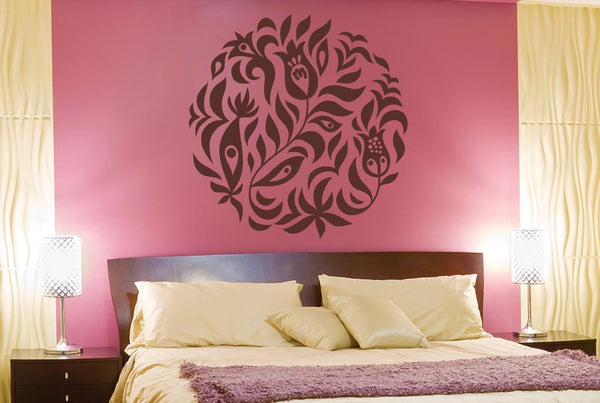 Flowers And Leafs Within Circle Wall Sticker
