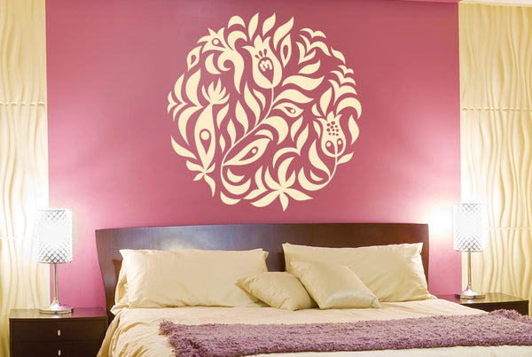 Flowers And Leafs Within Circle Wall Sticker