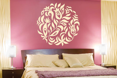 Flowers And Leafs Within Circle Wall Sticker