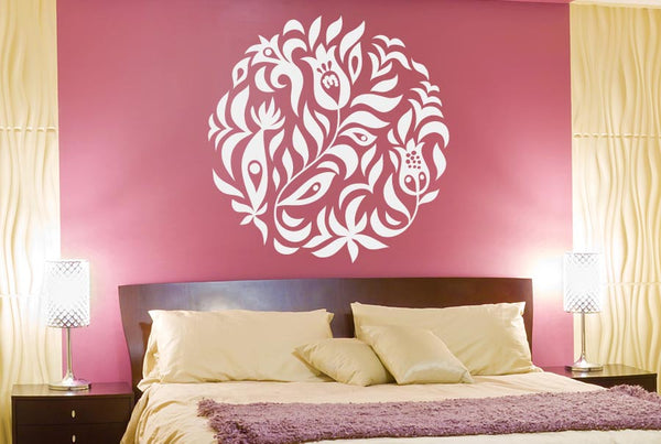 Flowers And Leafs Within Circle Wall Sticker