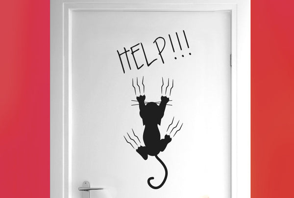 Help Cat Falling Door Room Sticker
