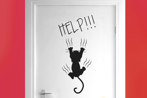 Help Cat Falling Door Room Sticker