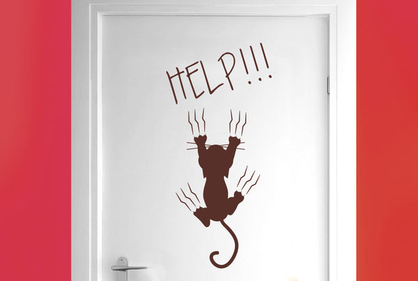 Help Cat Falling Door Room Sticker