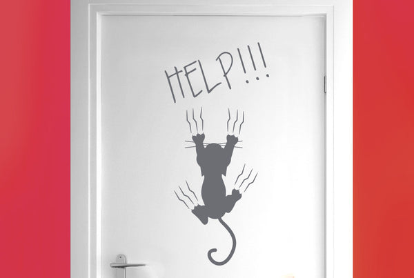 Help Cat Falling Door Room Sticker