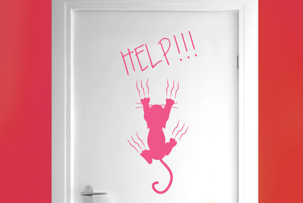 Help Cat Falling Door Room Sticker