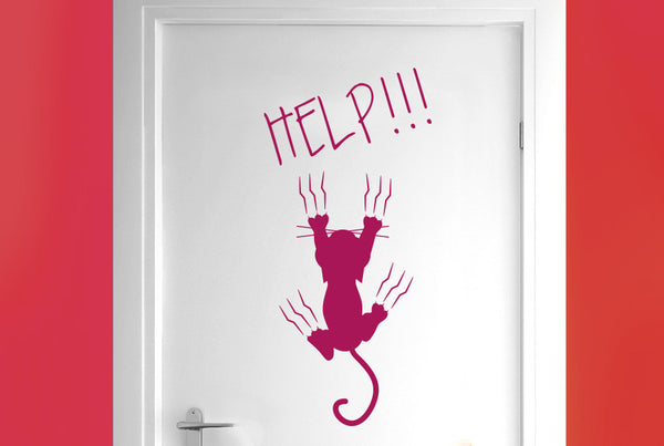Help Cat Falling Door Room Sticker