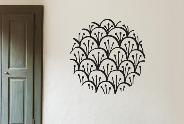 layered Flower Pattern Within Circle Wall Sticker