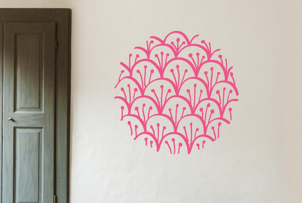layered Flower Pattern Within Circle Wall Sticker