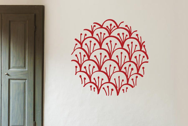 layered Flower Pattern Within Circle Wall Sticker