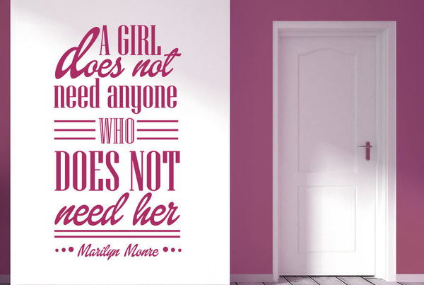Marilyn Monroe - A Girl Does Not Need Anyone Who Does Not Need Her Wall Sticker