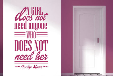Marilyn Monroe - A Girl Does Not Need Anyone Who Does Not Need Her Wall Sticker