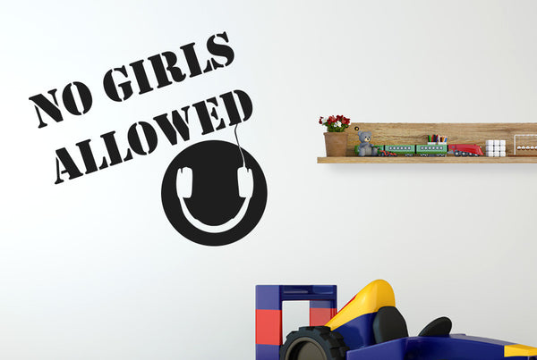 No Girls Allowed Boys Headphones Room Sign Wall Sticker