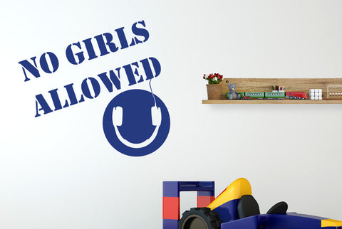 No Girls Allowed Boys Headphones Room Sign Wall Sticker