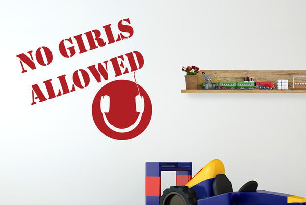 No Girls Allowed Boys Headphones Room Sign Wall Sticker