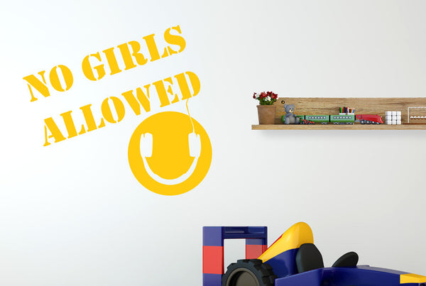 No Girls Allowed Boys Headphones Room Sign Wall Sticker