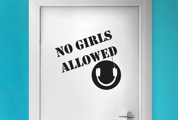 No Girls Allowed Boys Headphones Room Sign Door Room Sticker