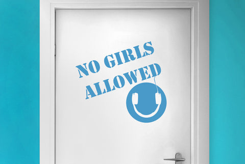 No Girls Allowed Boys Headphones Room Sign Door Room Sticker