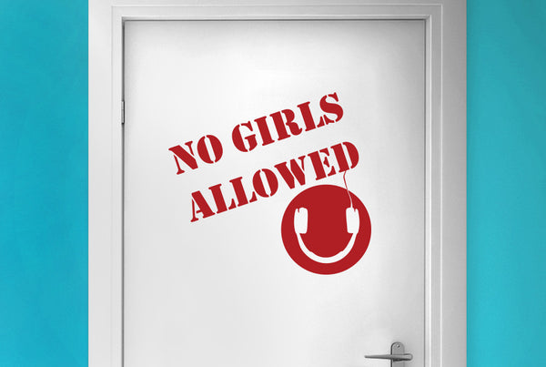No Girls Allowed Boys Headphones Room Sign Door Room Sticker