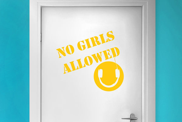 No Girls Allowed Boys Headphones Room Sign Door Room Sticker