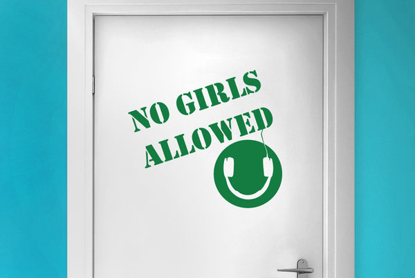 No Girls Allowed Boys Headphones Room Sign Door Room Sticker