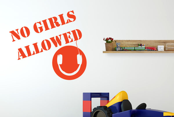 No Girls Allowed Boys Headphones Room Sign Wall Sticker
